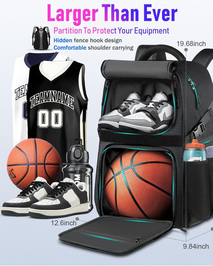 LOINTET Basketball Bag Backpack with Ball Holder Shoes Compartment, Large Basketball Accessories Sports Bag