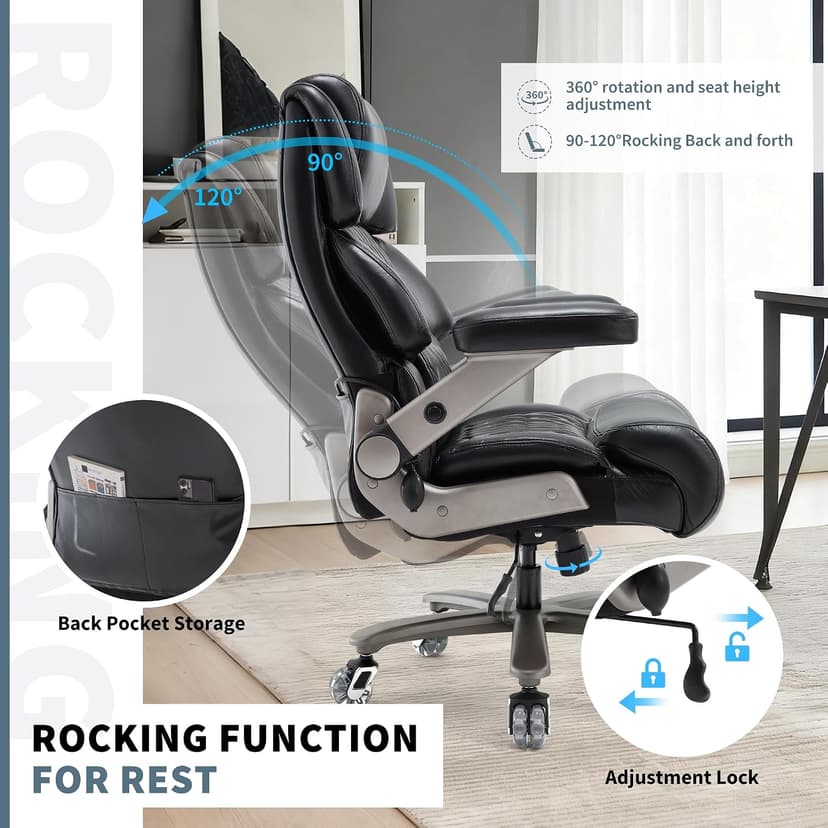 Big and Tall Office Chair 700lbs- Large High Back Executive Computer Desk Chair with 3D Flip-Up Arms, Adjustable Lumbar Support, Extra Wide Plus Size Seat, Heavy Duty Metal Base & Quiet Rubber Wheels