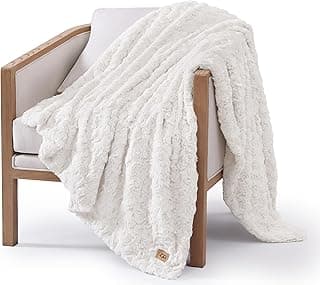 UGG Adalee Faux Fur Throw Blanket Luxury Lightweight Cozy Soft Throw for Couch Bed or Chair Hypoallergenic Machine Washable Double-Sided Fluffy Blanket Home Decor, 50-inch x 70-inch, Natural White
