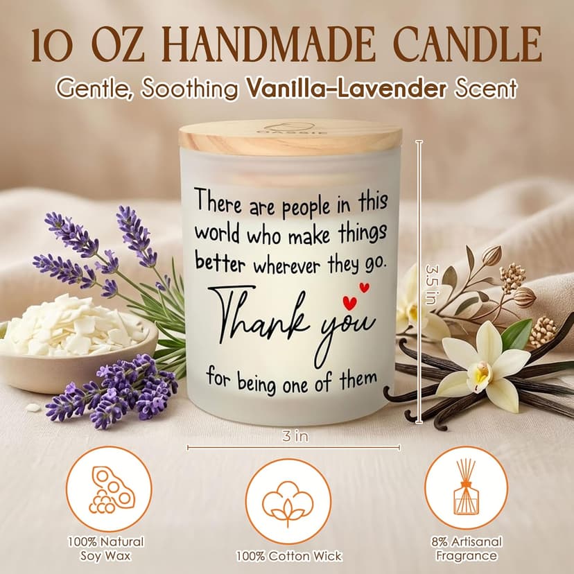 OASSIE Thank You Gifts for Women - Long Lasting Vanilla Lavender Candle 10 Oz - Appreciation Inspirational Birthday Gifts for Women Coworkers Friend Teachers Nurses Boss Employees