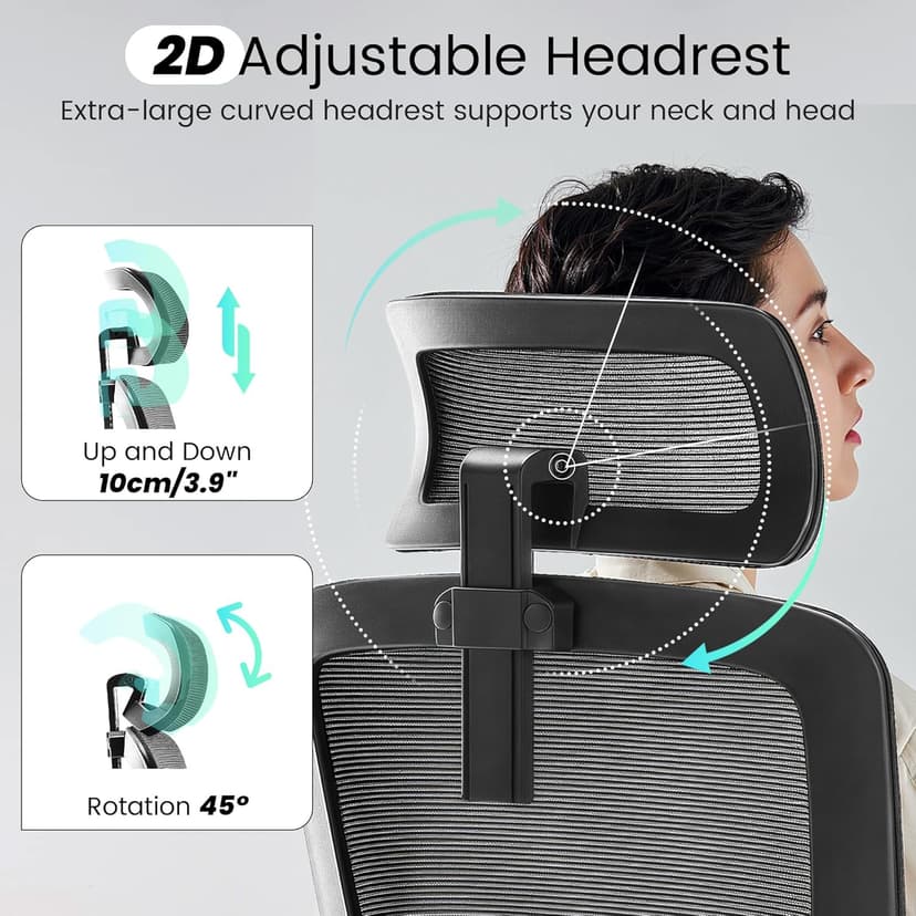 Fizzin Ergonomic Office Chair, 400 LBS Computer Chairs with Adjustable Lumbar Support, Breathable Mesh Desk Chair Ergonomic with Thickened Cushion, Comfy Home Office Desk Chair (Black)