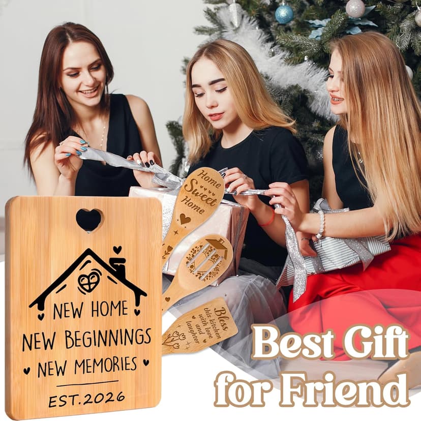 House Warming Gifts New Home - "New Home, New Beginnings, New Memories" Engraved Bamboo Housewarming Gifts New Home Cutting Board Set, 2026 House Warming Gifts.