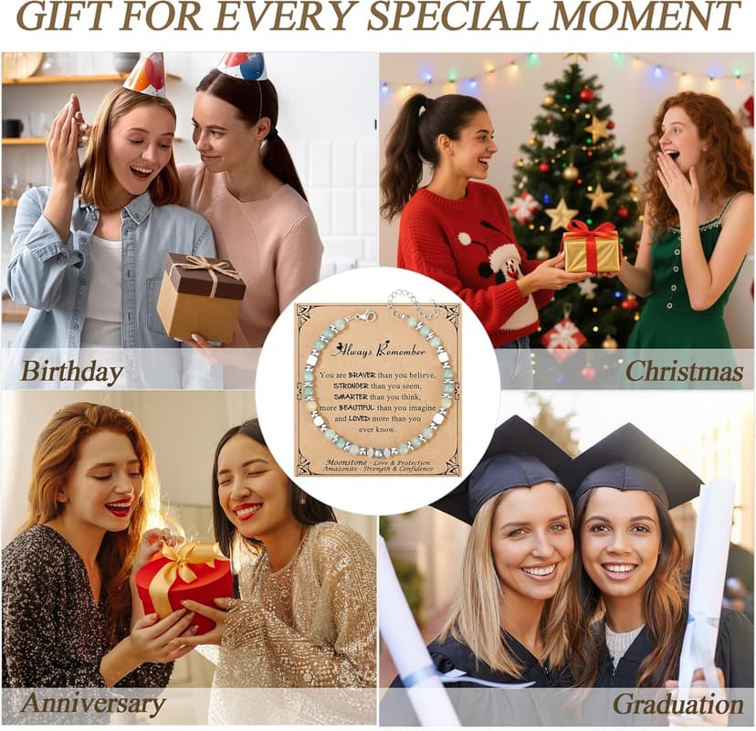 𝗚𝗶𝗳𝘁𝘀 𝗳𝗼𝗿 𝗪𝗼𝗺𝗲𝗻 𝗠𝗼𝗼𝗻𝘀𝘁𝗼𝗻𝗲 𝗕𝗿𝗮𝗰𝗲𝗹𝗲𝘁 Amazonite Colorful Imperial Jasper Stainless Steel Beads Bracelets, Graduation Mothers Day Christmas Birthday Gifts for Her Women