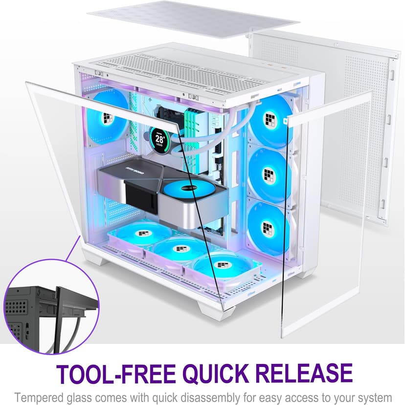 FOIFKIN F600 PC Case - Pre-Installed 7 PWM ARGB Fan, ATX Mid-Tower Gaming PC Case, 270° Panoramic Glass with Type-C, FOIFKIN (White, F600)