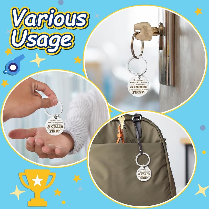 WATINC Coach Appreciation Keychain Gift Set, 4Pcs Sport Match Cheer Keychains Keepsake Present with Thank You Packaging