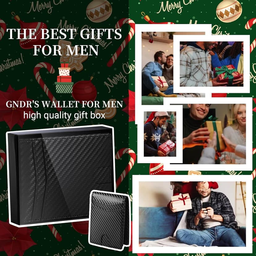 GNDR Wallet For Men RFID Blocking Leather Black Wallets Bifold Carbon Fiber Front Pocket Card Holder Mens Accessories With Gift Box