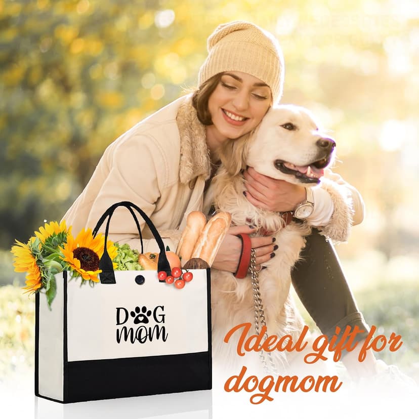 Craftique Dog Mom Tote Bag Gifts for Women, Dog Mom Birthday Gifts for Dogs Lovers, Practical Tote Bag for Shopping Travel Picnic, 17” x 6.7” x 12.5”