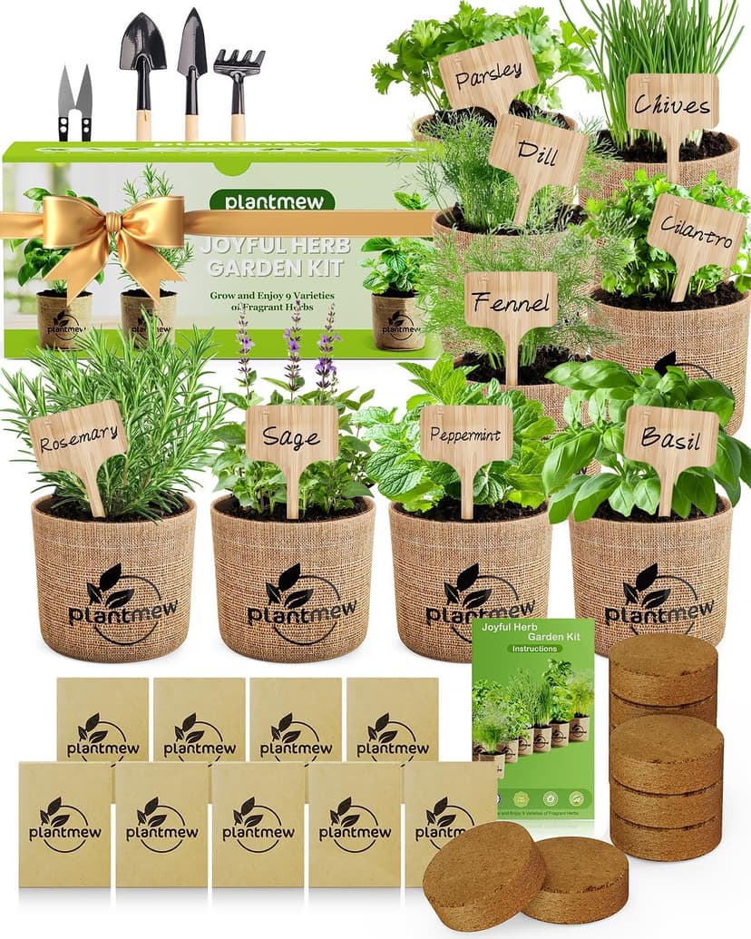 Christmas Gifts for Mom, Women, Her - 9 Herb Indoor Garden Starter Kit with Pots, Soil & Tools - Unique Birthday Gifts for Women, Housewarming Present for Wife - Grow Kitchen Windowsill Herbs