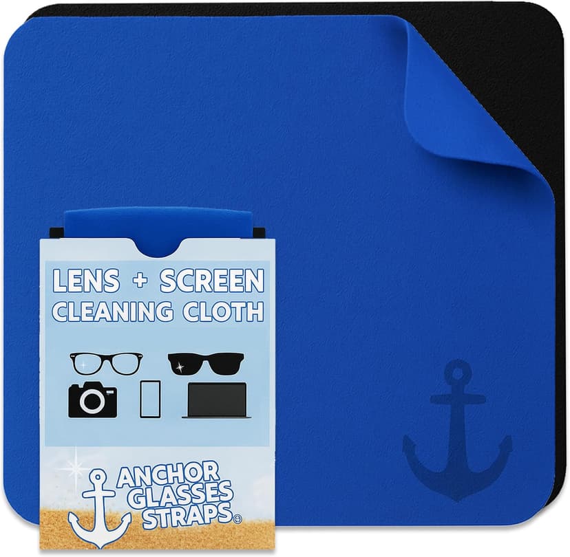 Anchor Glasses Cleaning Cloth - Ultra Soft Premium Microfiber Lens Cloths for Eyeglasses, Camera, Cell Phone, Screens - Anti-Streak, No Scratch Eye Glasses Cleaner Wipes - 3 Pack (2 Black, 1 Blue)
