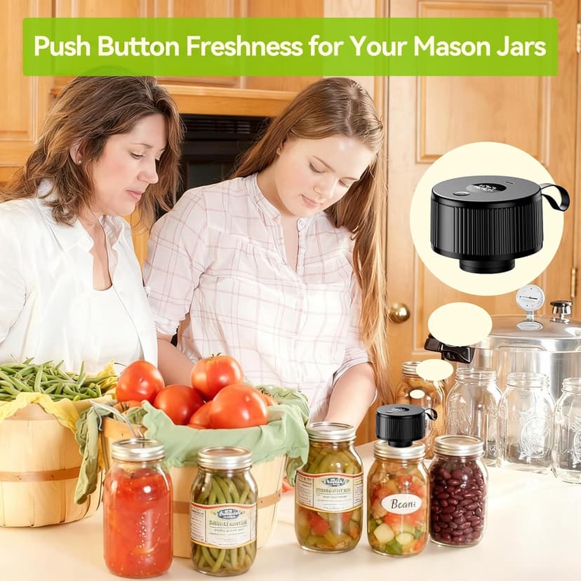 Upgraded 3-in-1 Electric Mason Jar Vacuum Sealer Kit for Mason Jars, Food Savers & Containers | Food Preservation System for Kitchen | Ideal for Canning Jams, Pickles, Dry Foods, Grains & Leftovers