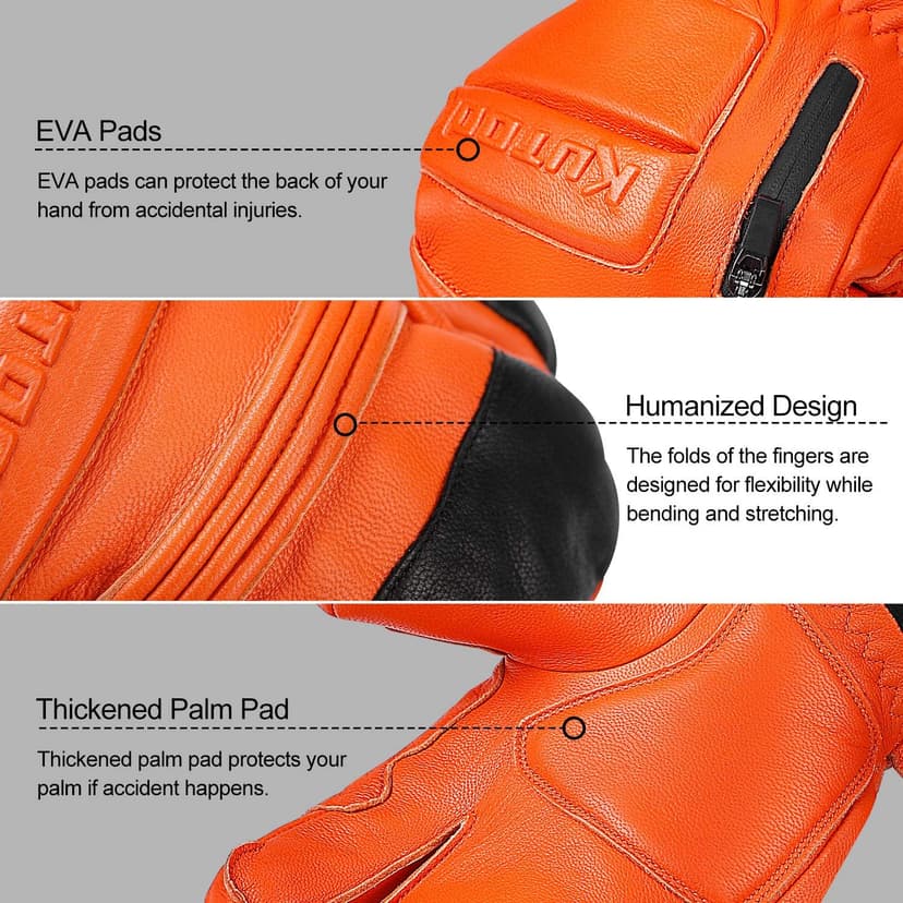 KUTOOK Winter 3 Fingers Ski Mittens Goatskin Thermal 3M Thinsulate Waterproof Snowboarding Gloves with Pocket for Men Women
