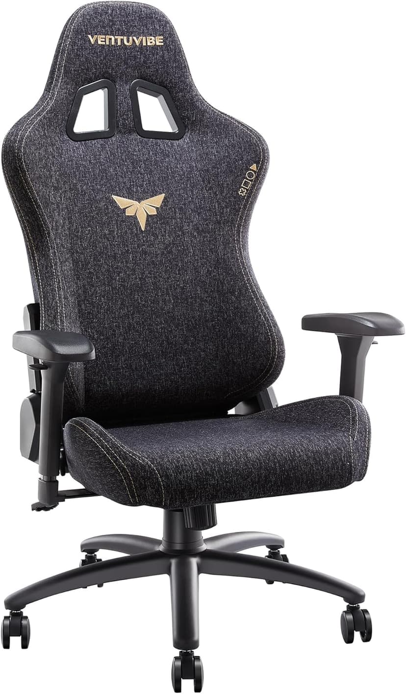 Gaming Chair 4D Adjustable Armrests - 170° Reclining & 320lb Capacity, High Back Ergonomic Computer Chair with Lumbar Support, Fabric Office Chair for Adults (Black)