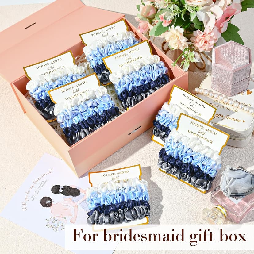 8 Pack Bridesmaid Gifts Satin Bridesmaid Scrunchies Soft Hair Ties Bachelorette Party Favors Hair Accessories for Women Bridesmaid Proposal Gift (Gradient Blue) B0DTKDN7FR