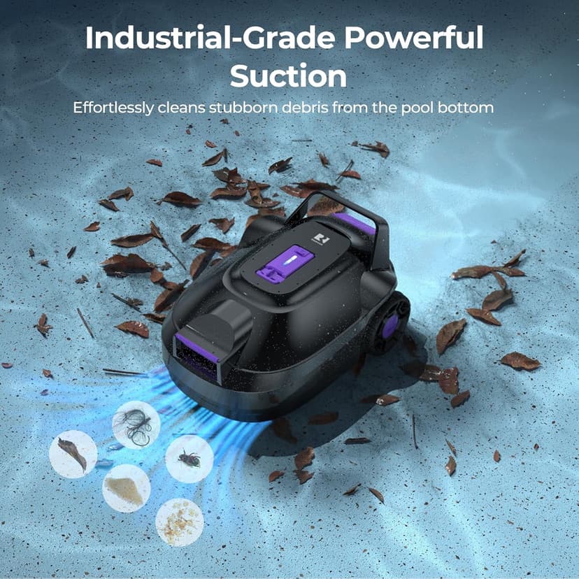 Robotic Pool Cleaner with Dual-Drive Motors,Dual-Layer Filtration, 180Min Runtime, Powerful Cordless Pool Vacuum for Above-Ground & Flat Pools,Auto-Parking Design,Double Suction Port