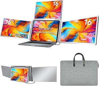 16" Laptop Screen Extender Monitor Portable, Quad Monitor, Just 1 Cable for 3 Screens, FHD 1200P IPS Laptop Extender Compatible with Wins/Mac for 13.6" - 18.5" Laptops