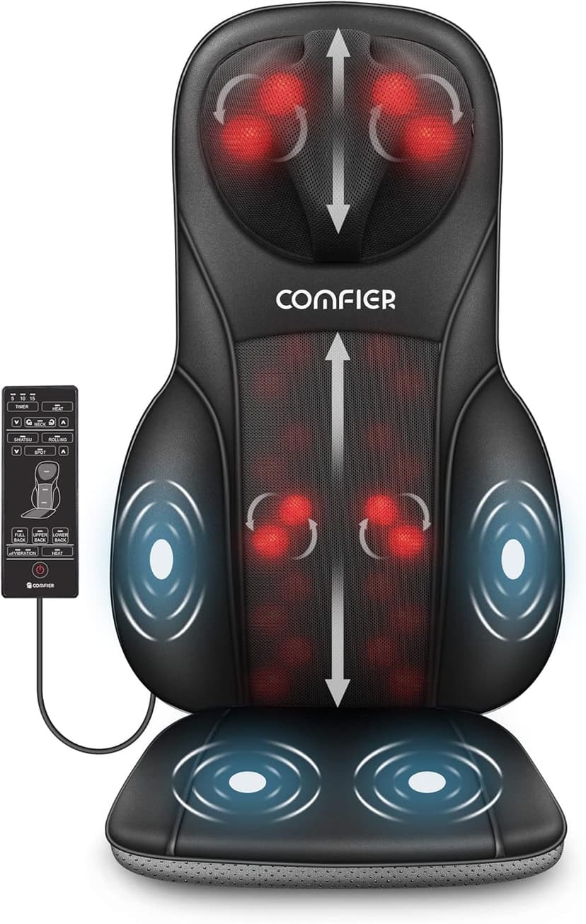COMFIER Shiatsu Back Massager with Heat, Deep Kneading & Rolling Massage Chair Pad, Chair Massager for Office Home Use Father Day Gifts for man