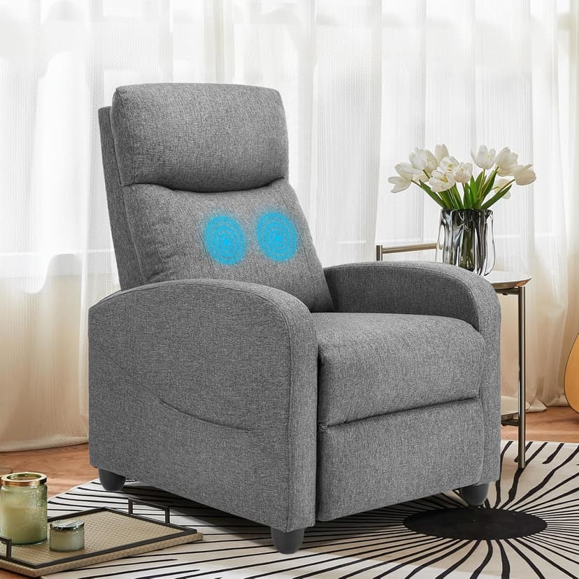 Sweetcrispy Massage Recliner Chair for Adults, Adjustable Home Theater Seating with Lumbar Support for Living Room, Modern Fabric Reclining, Grey