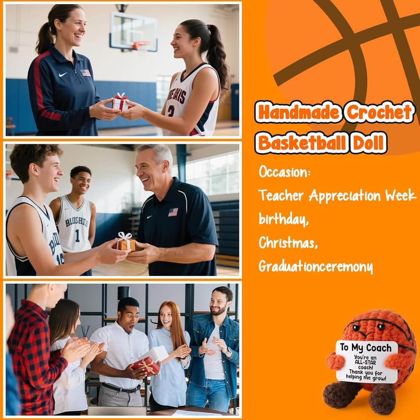 Basketball Coach Appreciation Gift - Thank You Gifts for Basketball Coach, Cool Handmade Crochet Basketball Present for Retirement Birthday Christmas - Thank You for Helping me Grow