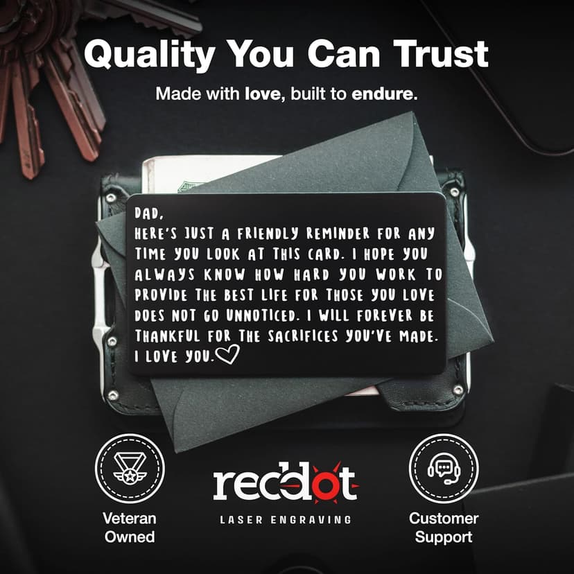 Wallet Card for Dad – Father's Day Gift from Son or Daughter for the Best Dad Ever - Voted Most Meaningful and Unique Gift for Fathers - Gift Ready, Engraved