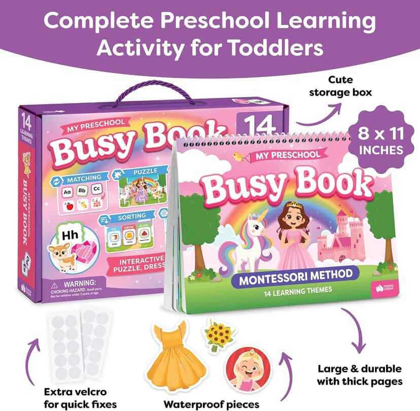 Princess Dress Up 3 Year Old Girl Gifts for Kids - Preschool Learning Educational Toys - Preassembled Travel Activity Montessori Busy Book for Toddlers Ages 3-5 & Princess Unicorn Toddler Books B0G2M13ZCG