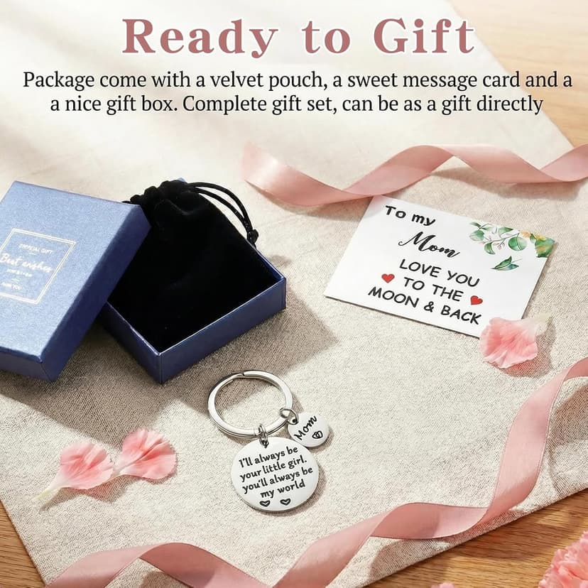 Mothers Day Gifts, Mom Gifts from Daughter for Birthday, I'll Always Be Your Little Girl, You Will Always Be My World, Best Mom Ever Keychain for Valentines Day Christmas Stocking Stuffers