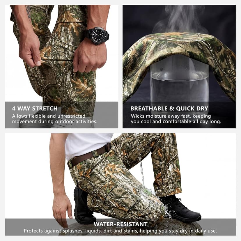 GINGTTO Men's Hunting Pants Camo Cargo Tactical Pants Lightweight Insulated Clothes Brush