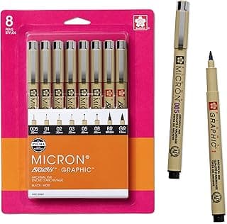 Sakura Pigma Micron, Graphic & Brush Fineline Pens, Archival Black Ink, 8 PK 30067