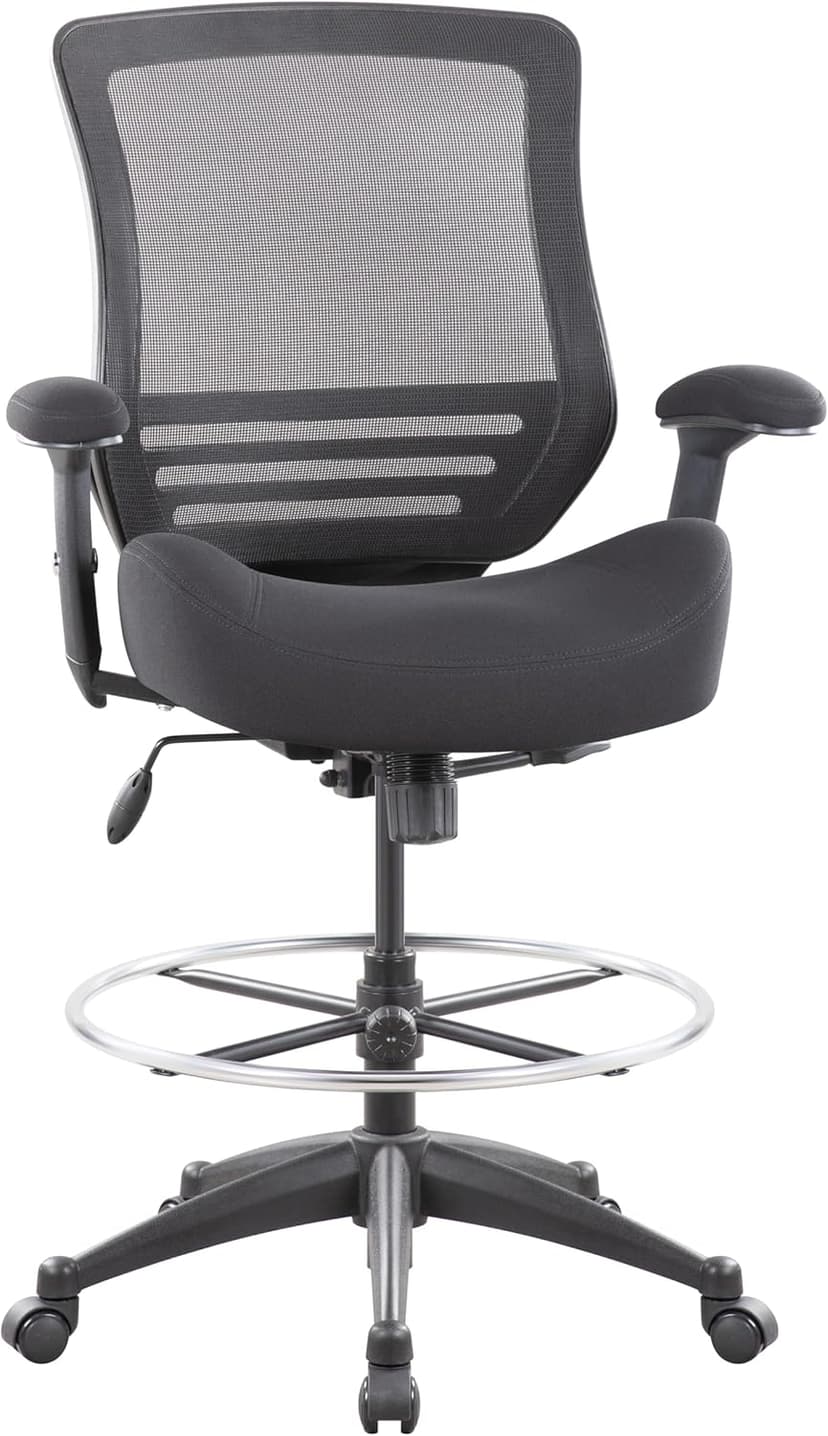 BOLISS 400lbs Mid Back Mesh Ergonomic Drafting Chair for Standing Desk Office Wide Chair Built-in Lumbar Support Big Adjustable Foot Ring Height Adjustable Armrest (Black)