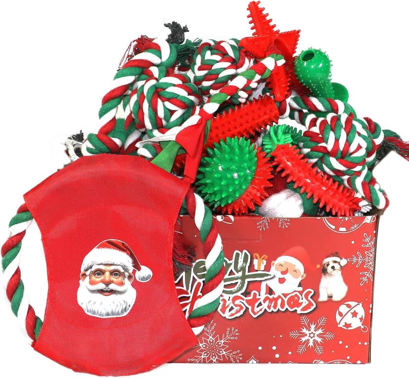 Christmas Dog Toys 15 Pack, Puppy Rubber & Rope Toys Set, Interactive Tough Box for Dog Playing, Training & Teething Bulk for Holiday Puppies' Presents B0DGL4TT9Z