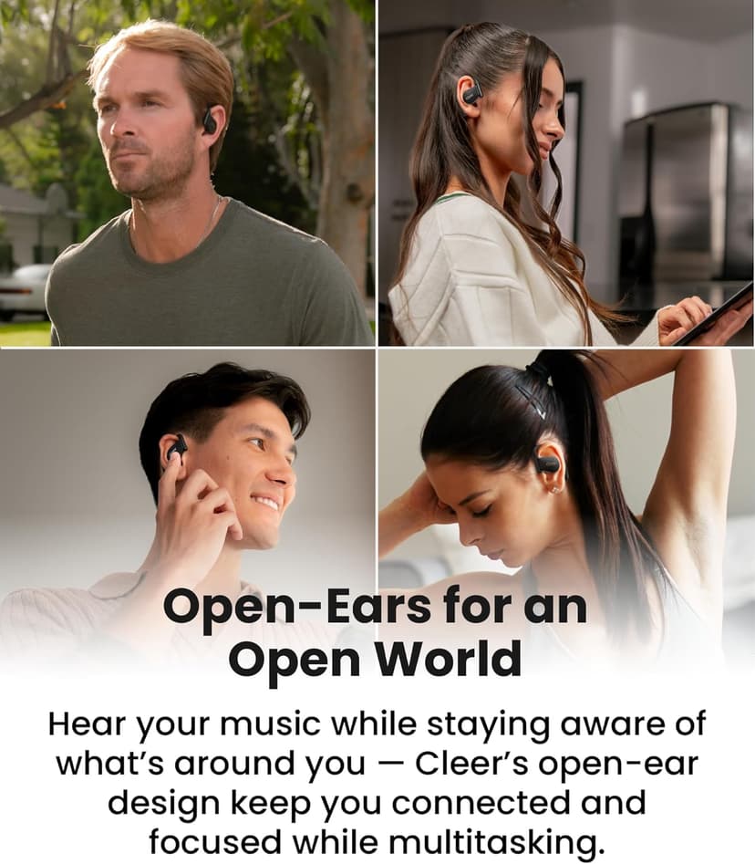 Cleer ARC 4 Plus Open Ear Earbuds,True Wireless Bluetooth Earphones with Dolby Audio and Head Tracking, Earhook Earbuds with 34H Playtime, IPX7 Waterproof Sports Headphones for Workout, EQ, Black