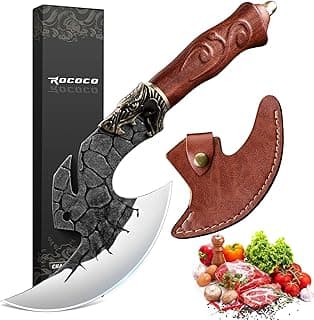 ROCOCO Viking Cleaver Knife Butcher Meat Cutting Boning Knife Hand Forged Chinese Kitchen Axe with Sheath Home Outdoor BBQ Camping Chirstmas Birthday Chirstmas Mother Father Gift Men