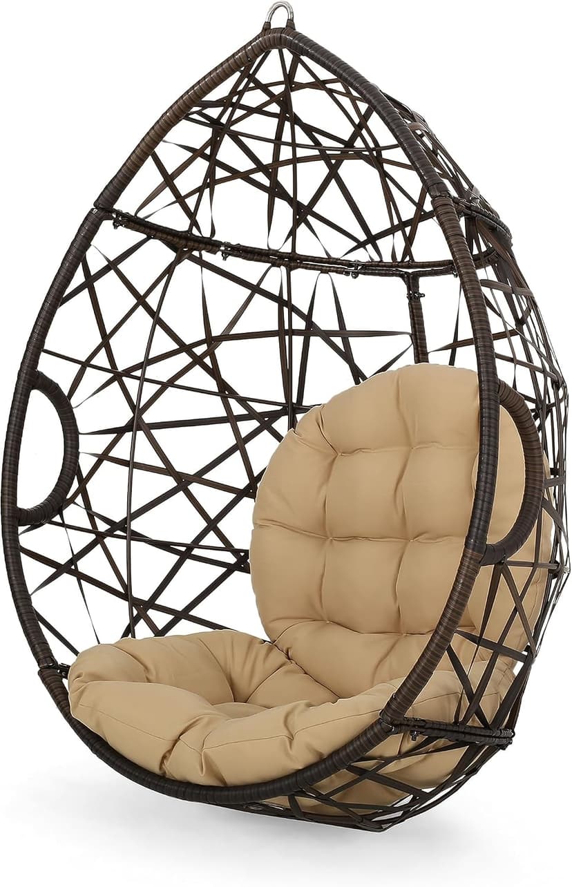 Christopher Knight Home Isaiah Indoor/Outdoor Wicker Tear Drop Hanging Chair (Stand Not Included), Multi-Brown and Tan