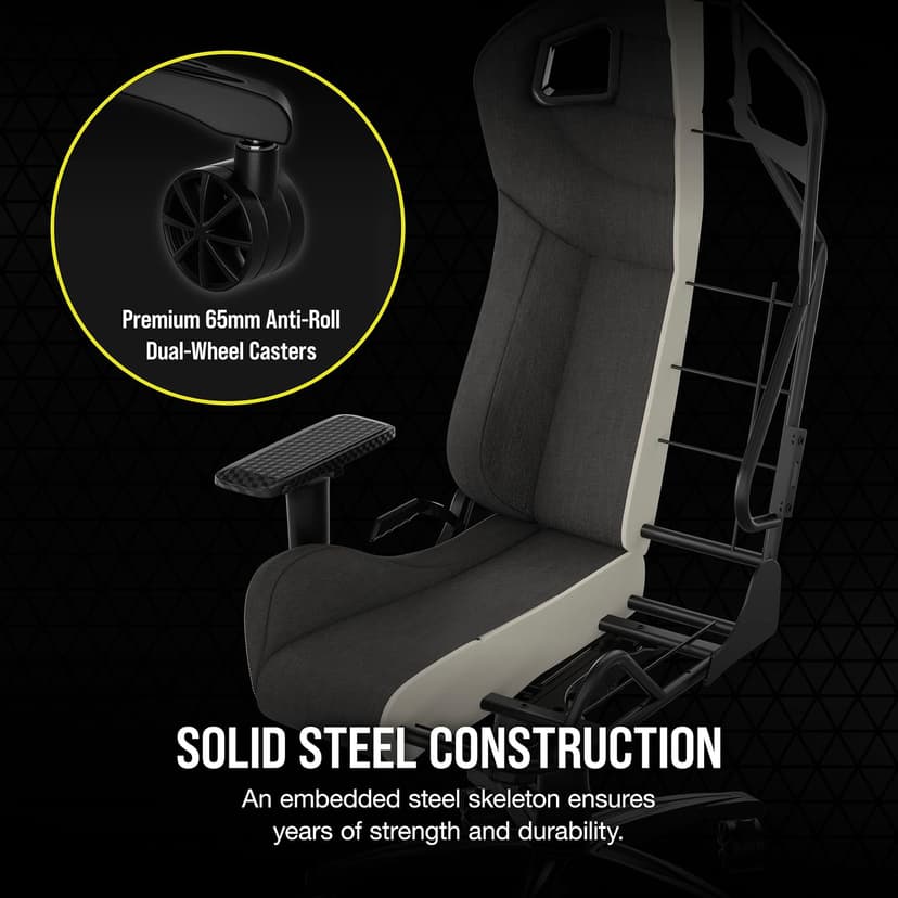 Corsair T3 Rush Fabric Gaming Chair (2023) – Racing-Inspired Design – Soft Fabric Exterior – Padded Neck Cushion – Memory Foam Lumbar Support – Adjustable Seat Height – Charcoal