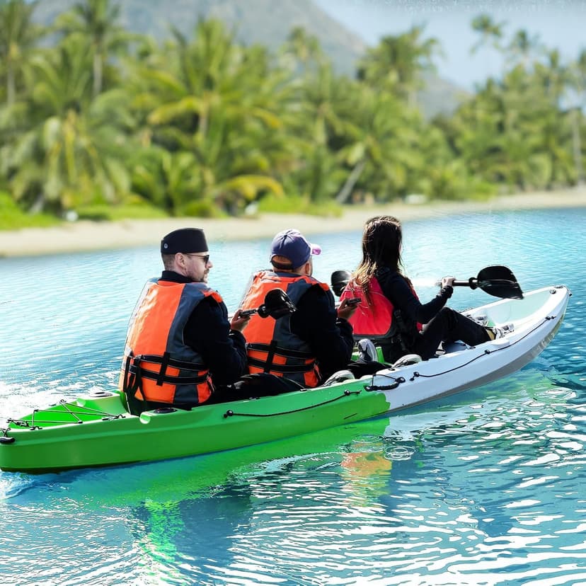 Fishing Kayaks, 12.4FT, 2-3 Person Sit on Top Kayak for Adults with Paddle & Comfortable Seat, Capacity of 600LBS, Hard Shell Recreational Ocean Kayak Boat