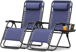Homall Zero Gravity Chair Patio Folding Lawn Outdoor Lounge Gravity Camp Reclining Lounge Chair with Cup Holder Pillows for Poolside Backyard and Beach Set of 2 (Blue)