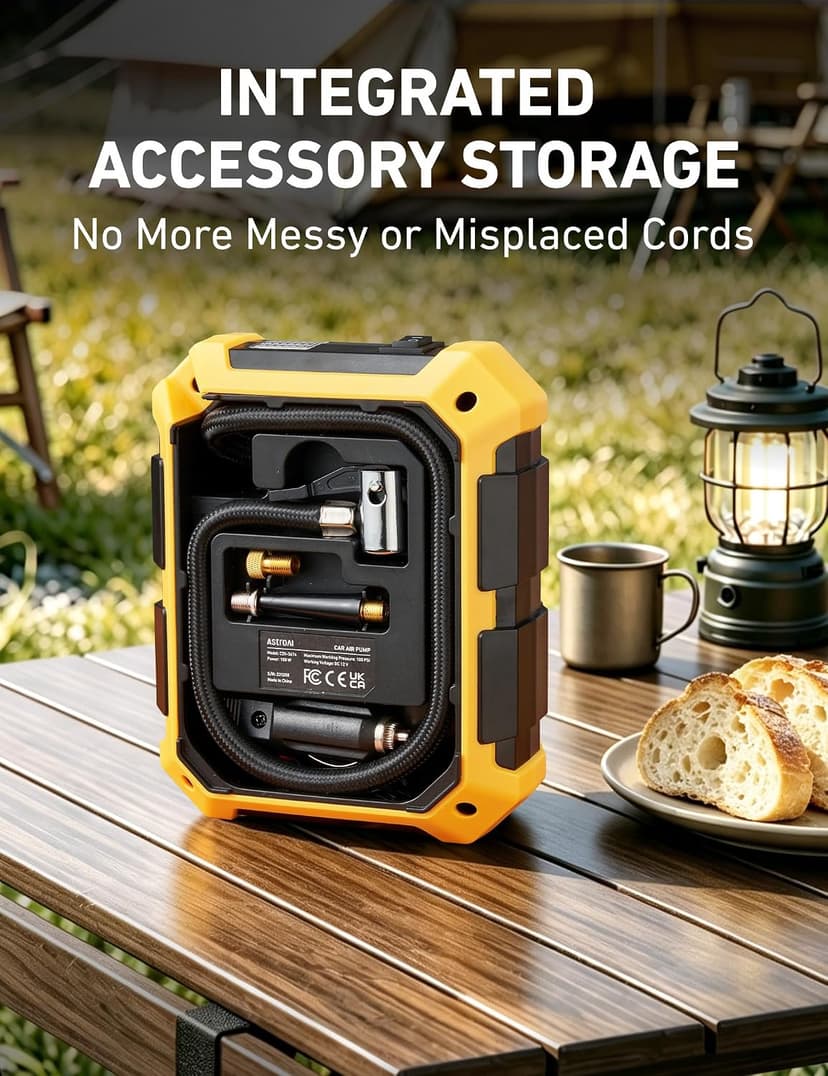 9.8Ft Cord Digital Gauge Auto ShutOff LED Light Fast Inflation Air Pump for Car Tires Bike Ball Motorcycle Inflatables Yellow AstroAI Tire Inflator Portable Air Compressor 12V DC Integrated Storage B097B6X669