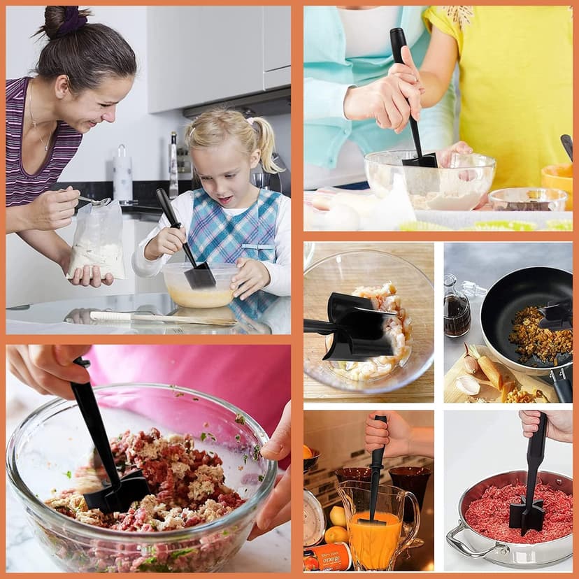 Meat Chopper, Premium Heat Resistant Meat Masher, 5 Blades Ground Beef Masher, Dishwasher Safe, Non Stick Hamburger Smasher, Nylon Potato Masher, Black B09WDNZP14