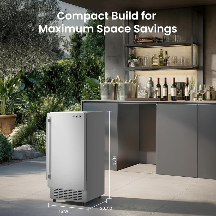 15” Under Counter Ice Maker Machine, 130 Lbs/Day with 30 LBS Storage Bin, Built-in Freestanding Stainless Steel Ice Maker with Auto-Cleaning, Smart LCD Panel, for Commercial & Home Outdoor Use