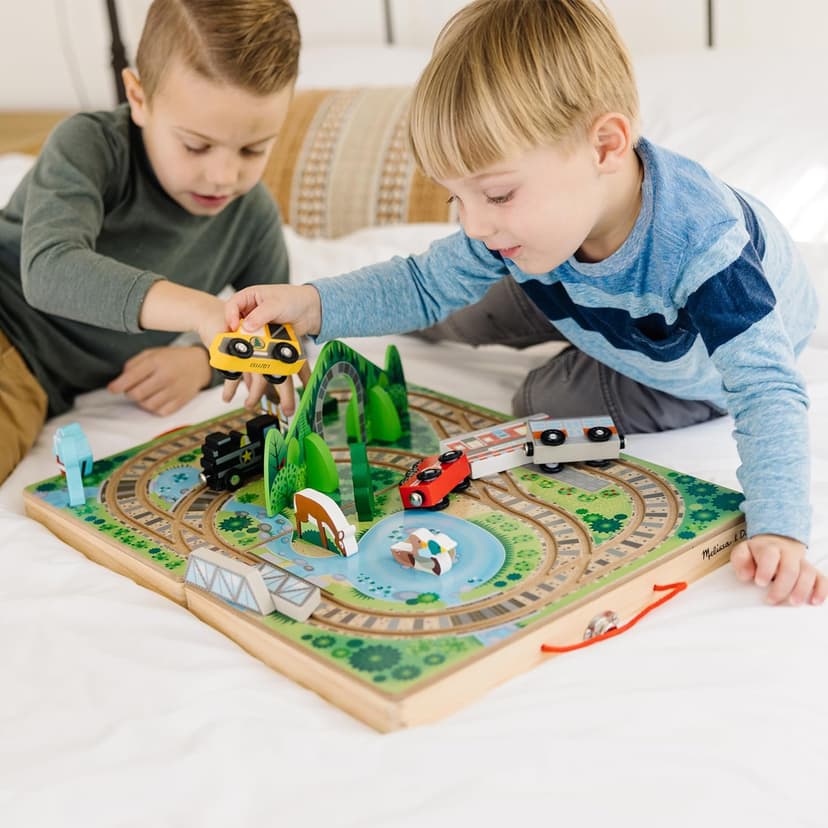 Melissa & Doug Take-Along Railroad Tabletop Playset with Wooden Train Toys, Animals & Scenery Play Pieces, Preschool Learning Toys for Girls & Boys 3+ - FSC Certified