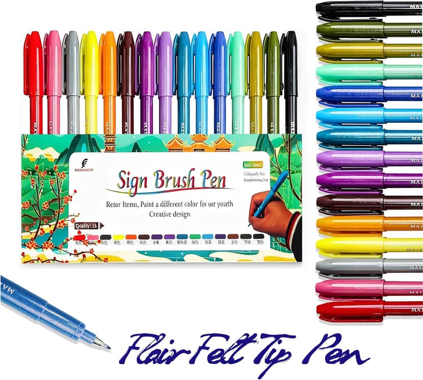 Sign Brush Pen, 15pcs Calligraphy pen Flair Pens Fine Point(0.4mm) Assorted Colors, Felt Tip Pens Art Brush Marker, Journaling Pen Set for Beginners Adult Hand Lettering Calligraphy