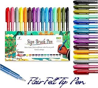 Sign Brush Pen, 15pcs Calligraphy pen Flair Pens Fine Point(0.4mm) Assorted Colors, Felt Tip Pens Art Brush Marker, Journaling Pen Set for Beginners Adult Hand Lettering Calligraphy