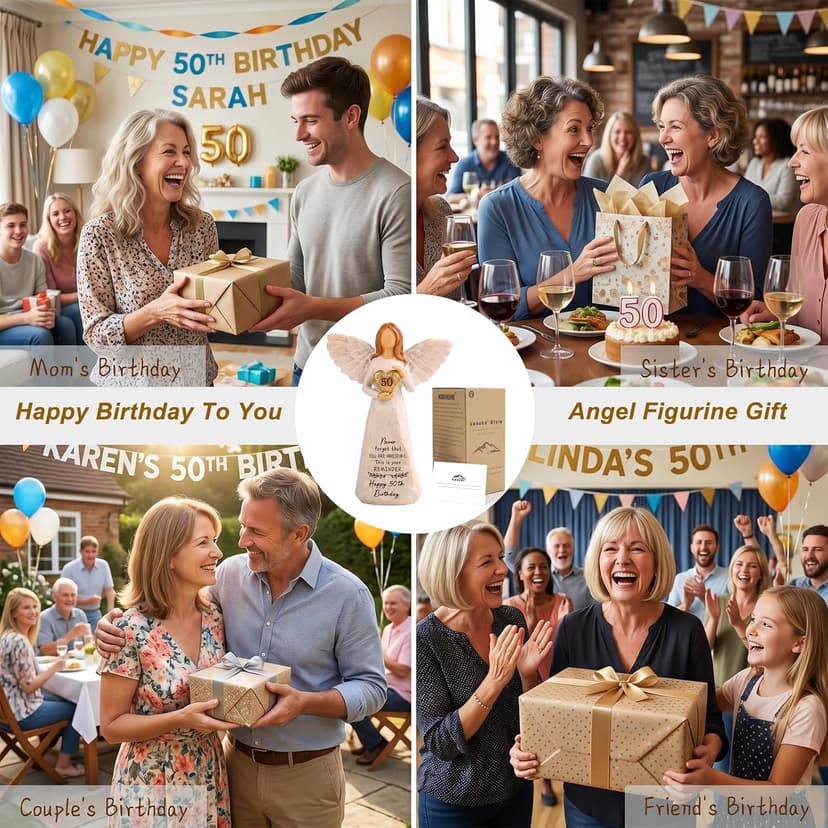 50th Birthday Gift for Her, Birthdays Party Decorations, Happy 50th Birthday Gifts for Women Friends Mom Wife Sister 50th Birthday Gifts for Women, 5.5” Angel Figurine - 50 Year Old Gift Ideas B0H2HTH8PC