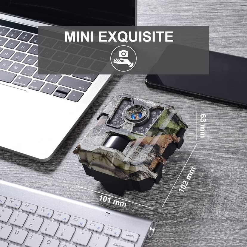 WOSPORTS Mini Trail Camera,24MP 1080P HD Game Camera Motion Activated with IR Night Vision Waterproof Video Deer Cam for Outdoor Wildlife Monitoring