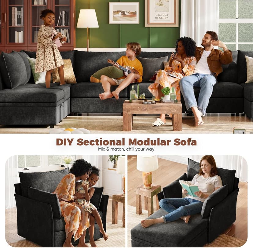 ABCASA Black Oversized Accent Chair with Removable & Washable Chenille Cover, Modern Mid-Century Upholstered Armchair, Deep Seat Comfy Reading Chair for Living Room, Pet & Kid Friendly