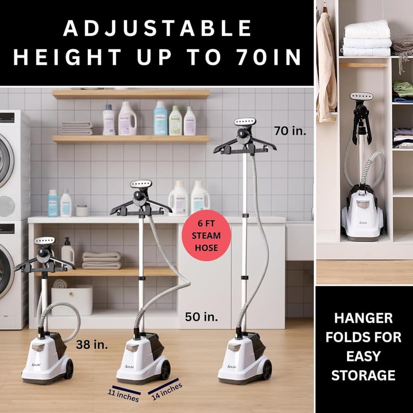 SALAV Heavy Duty Commercial Full-Size Garment Steamer with Foot Pedals and Extra Large 3L (101.5 oz) Water Tank, 1800 watts, 90+min of Continuous Steam (White)