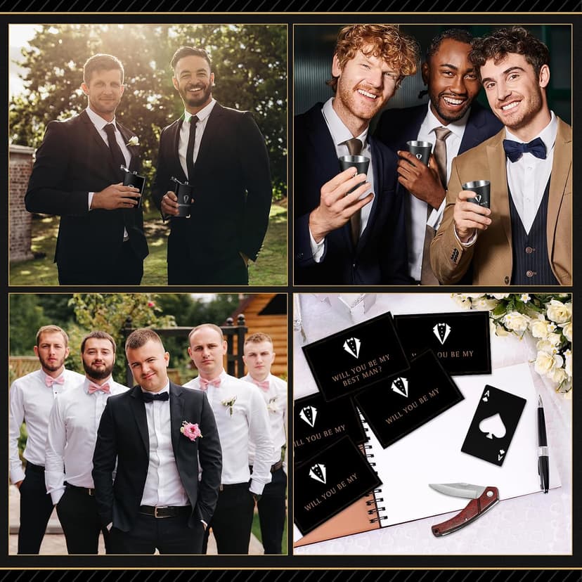 Complete Groomsmen Proposal Gift Set for Wedding with Flasks Shot Glasses Toiletry Bags Sunglasses Gift Cards and Bags Rigibright 70 Pcs Groomsmen Gifts Set of 7 for Wedding Best Man Gift B0DNW32F5Z