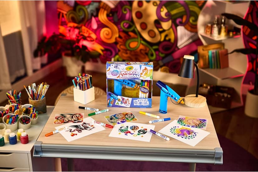 Arts & Crafts Toys for Kids, Birthday, Holiday Gifts for Girls & Boys 6+, Battery-Powered Sprayer Kids Activities Crayola Marker Airbrush Spray Art Kit, 8 Washable Markers, 5 Stencils B0DTB2N2D9