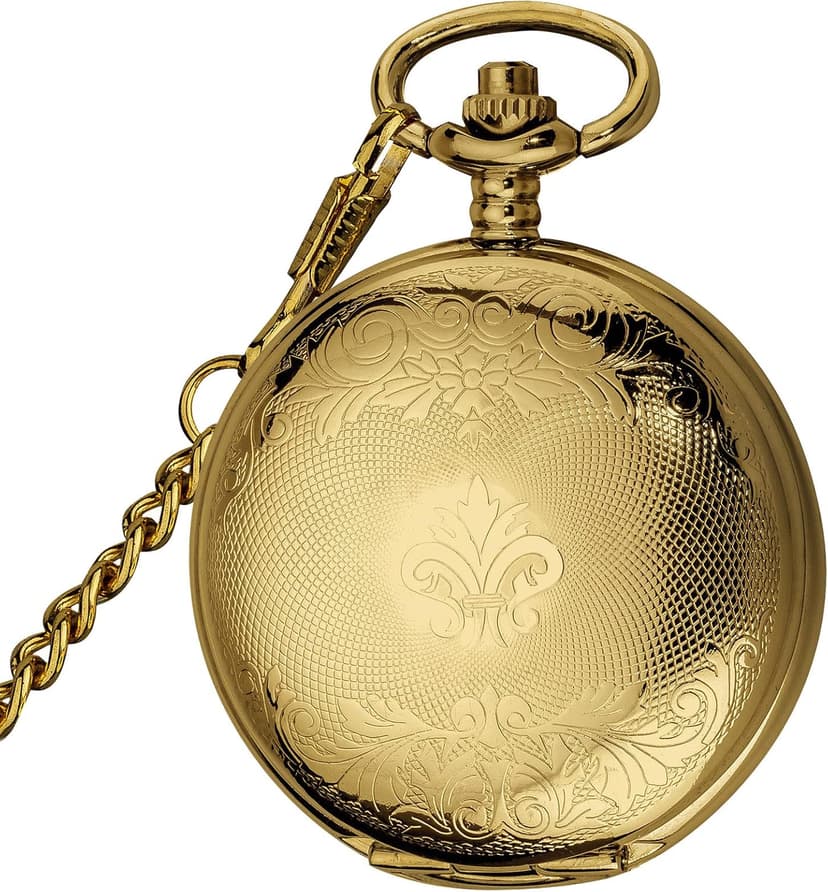 VIGOROSO Vintage Hand Wind Up Pocket Watches for Men, Mechanical Pocket Watch with Chain, Mens Skeleton Pocketwatch