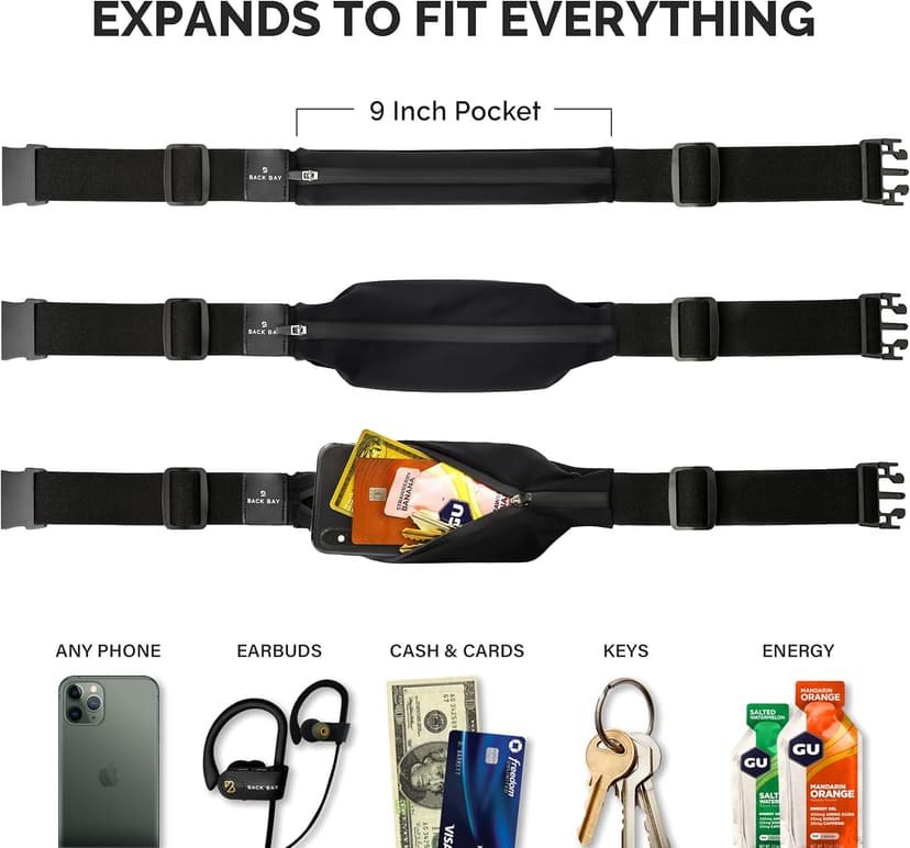 Back Bay Slim Running Belt for Women & Men [Fits ALL Phones], Runners Fanny Pack for Men, Money Belt, Running Gear Gift, Waist Bag Workout Gear, iPhone Runner's Phone Holder Waist Pack