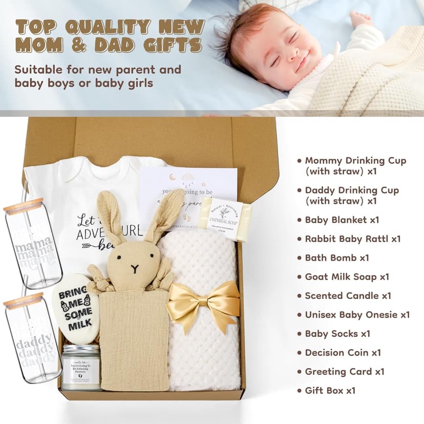 14PCS Baby Shower Gifts,New Mom Gifts for Women & Newborn Baby Gifts, Top Pregnancy Gifts for New Parents Gender Reveal Gifts, Expecting Parents to Be, New Mom Care Package After Baby